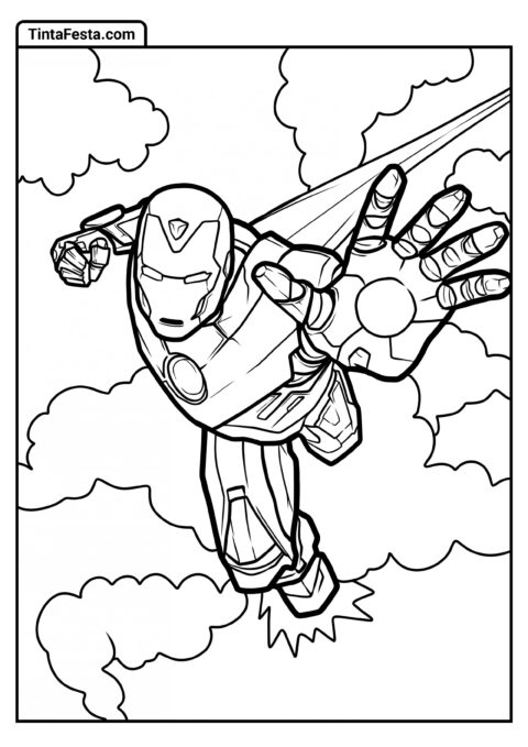 Desenho para colorir do Homem de Ferro voando