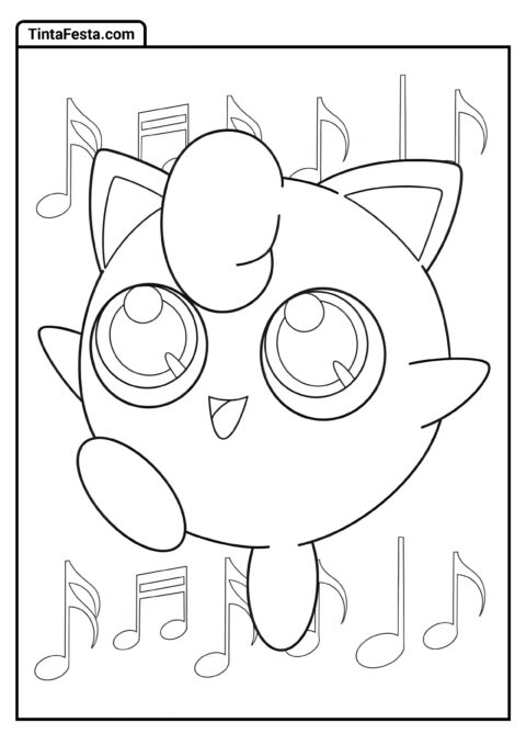 Jigglypuff com Notas Musicais para Colorir