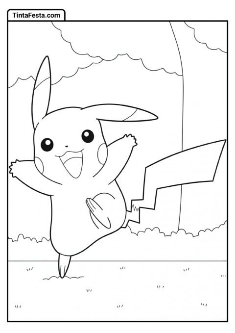 Pikachu Brincalhão para Colorir