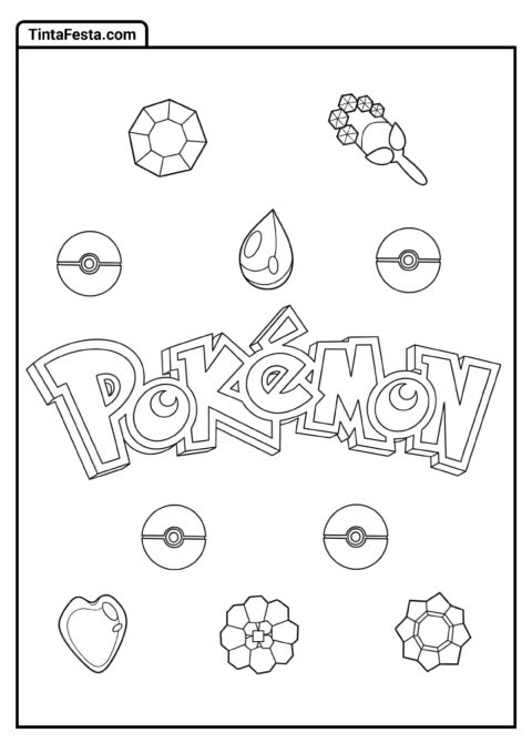 Logo de Pokémon com Insígnias para Colorir