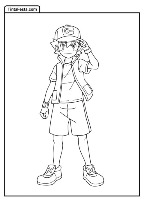 Página para Colorir de Ash do Pokémon