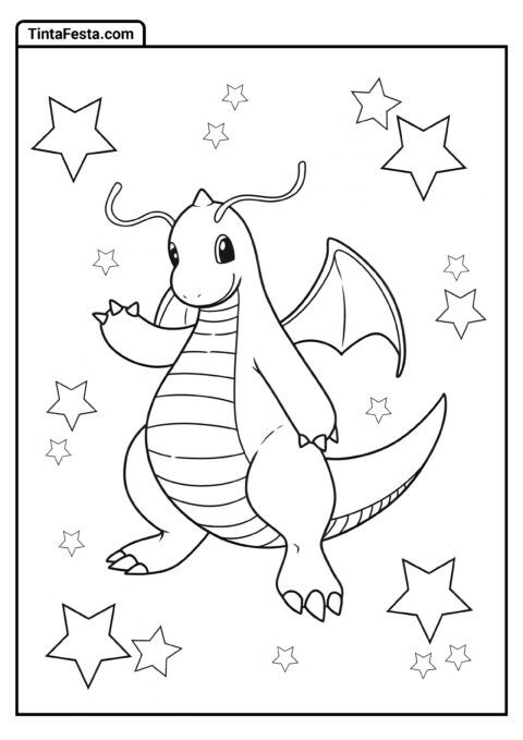 Dragonite Fofo Pokémon para Colorir