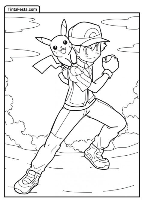 Ash e Pikachu para Colorir