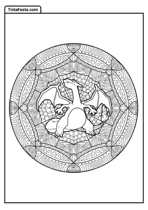 Página de Colorir de Mandala do Charizard