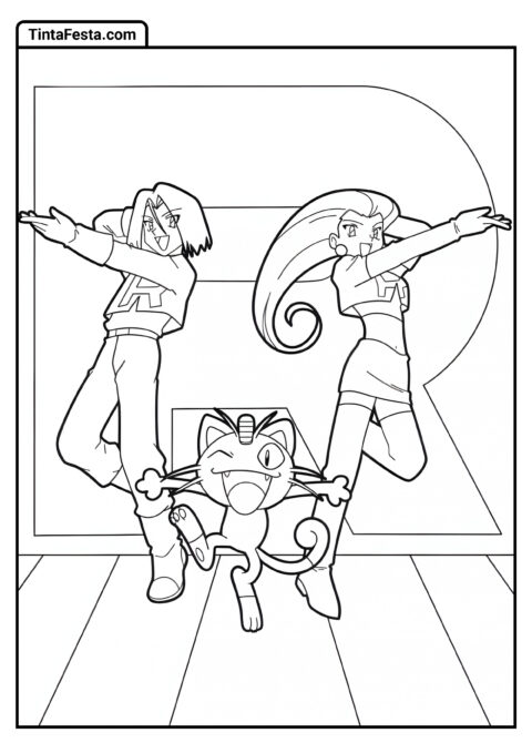 Equipe Rocket Jessie, James e Meowth para Colorir