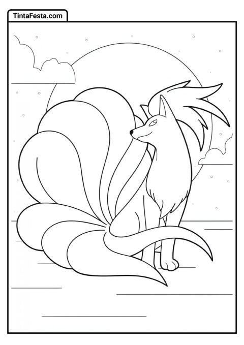 Ninetales na Frente da Lua Cheia para Colorir