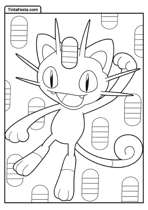 Meowth com a Pata Levantada para Colorir