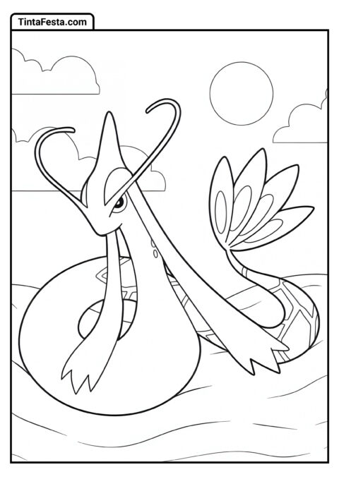 Milotic Viajando pelo Mar para Colorir