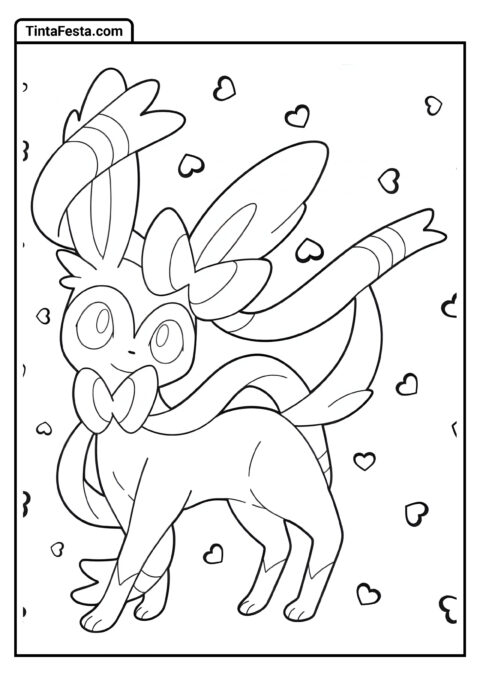 Folha de Colorir de Sylveon Kawaii