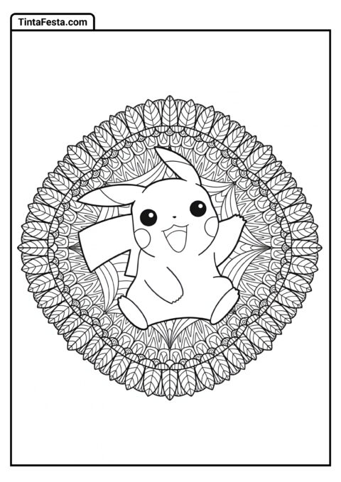 Mandala Intricada com Pikachu Dentro para Colorir