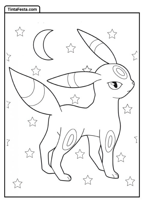 Folha de Colorir do Umbreon Kawaii