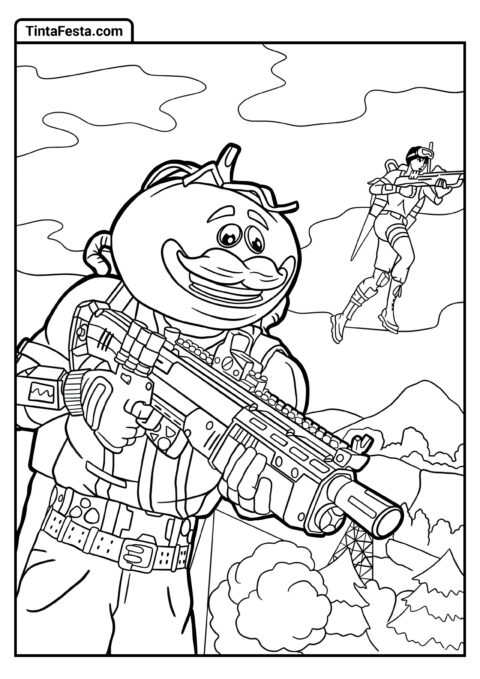 Folha para Colorir de Skin Cabeça de Tomate do Fortnite