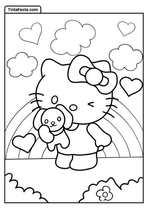 Hello Kitty Piscando Página para Colorir