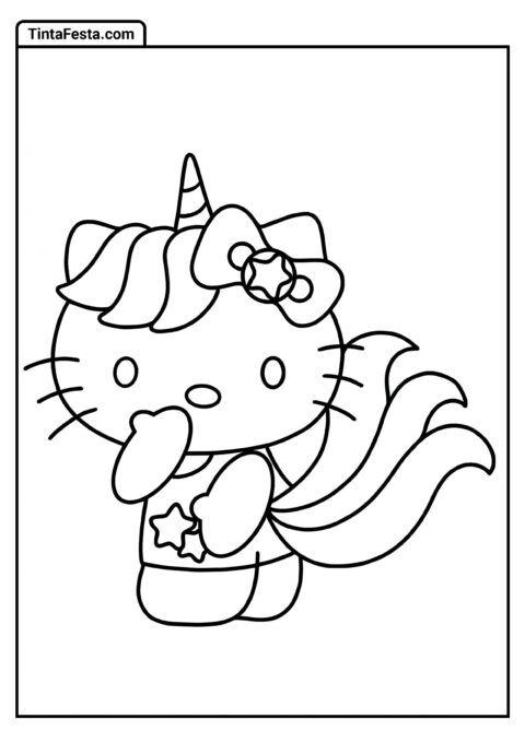 Hello Kitty Unicórnio Kawaii para Colorir para Crianças