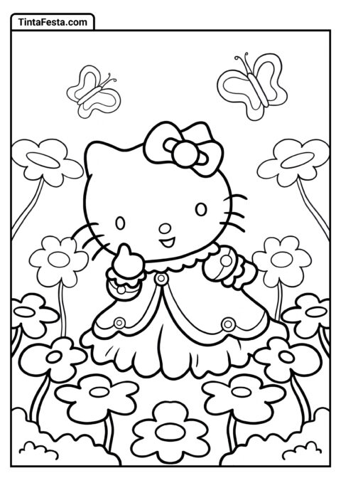 Princesa Hello Kitty no Campo de Flores