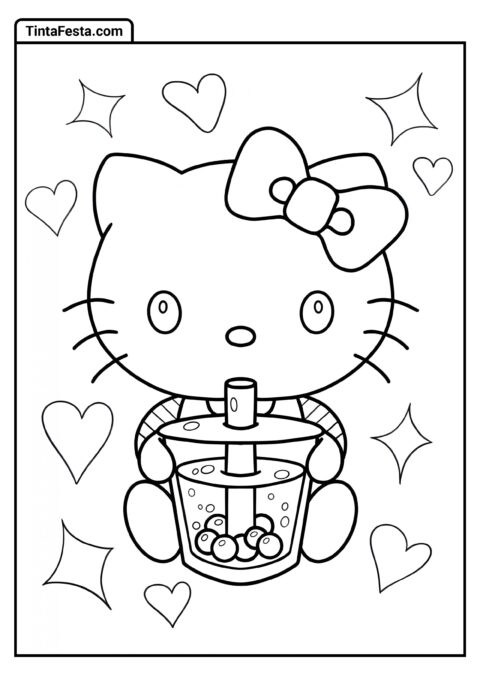 Hello Kitty Boba Página para Colorir