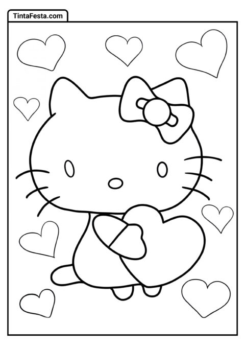 Hello Kitty Simples com Contorno de Corações