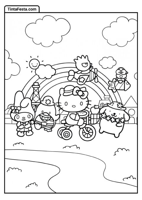 Página Kawaii para Colorir de Hello Kitty Sanrio