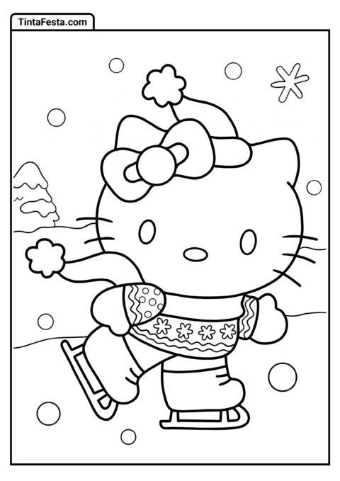 Hello Kitty Patinando no Gelo no Inverno