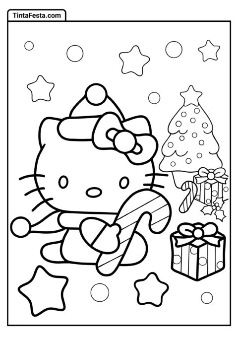 Hello Kitty Segurando Bengala Doce no Natal