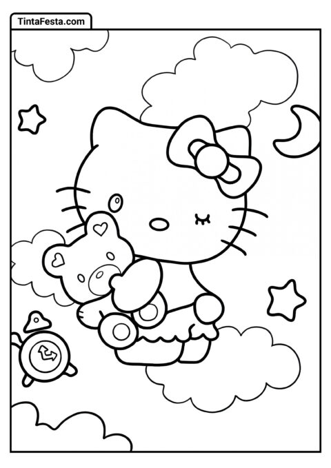 Hello Kitty Abraçando Urso de Pelúcia