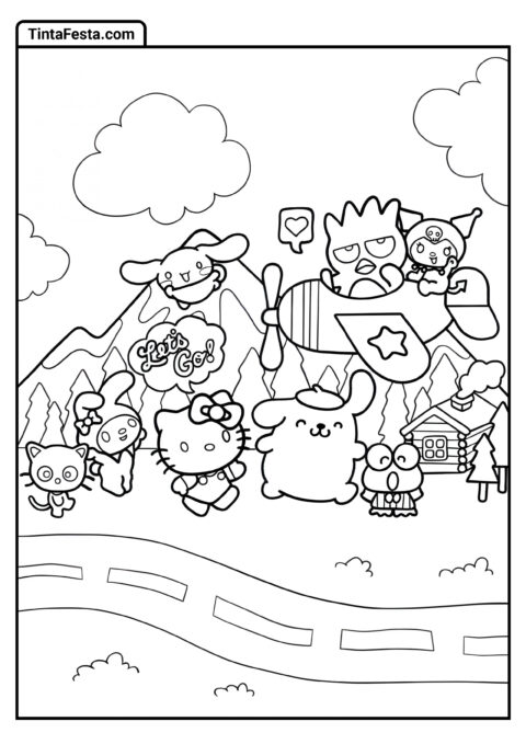 Hello Kitty e Amigos Sanrio Brincando para Colorir