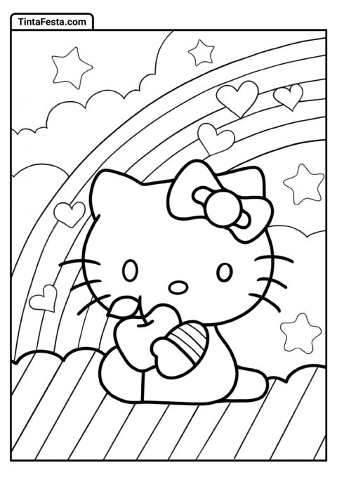 Hello Kitty Comendo Maçã para Colorir