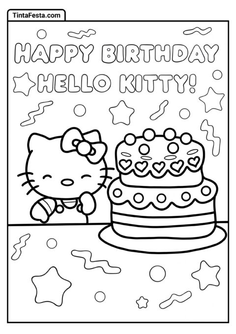 Feliz Aniversário Hello Kitty com Bolo