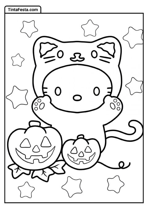 Página de Halloween Hello Kitty para Colorir