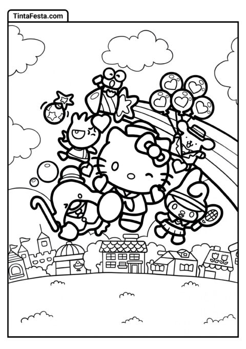 Hello Kitty e Amigos Pôster para Colorir