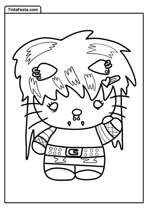 Página Gótica Hello Kitty para Colorir