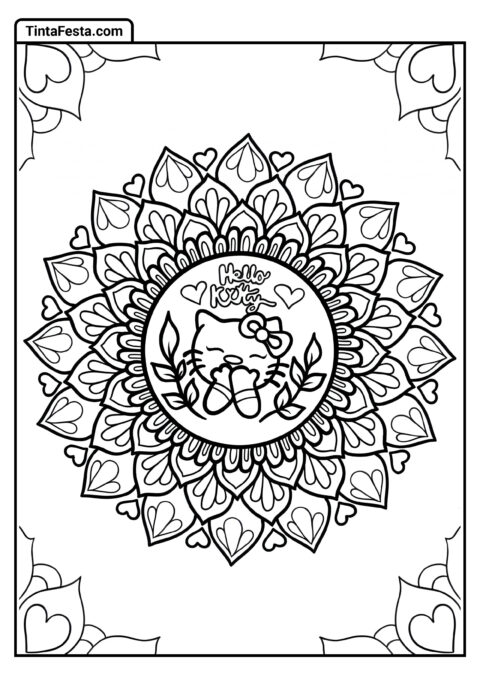 Mandala Fácil de Hello Kitty para Colorir