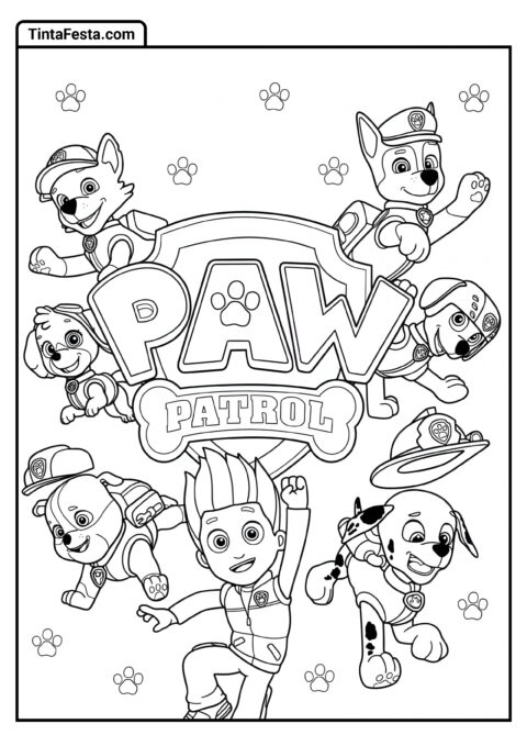 Folha para Colorir da Patrulha Canina com Amigos