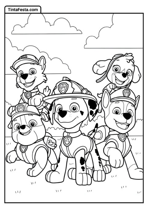 Página para Colorir dos Principais Personagens da Patrulha Canina