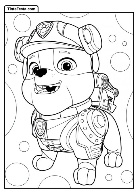 Folha para Colorir do Cachorro Rubble da Patrulha Canina