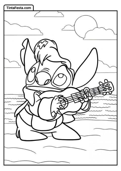 Stitch Elvis Tocando Violão para Colorir