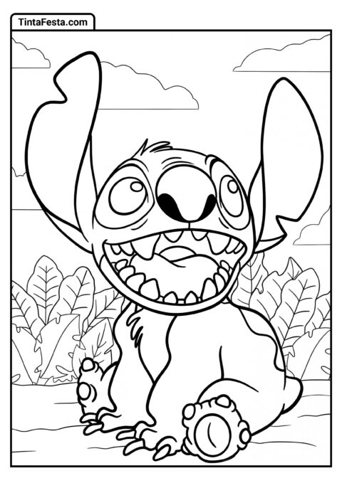 Stitch Rindo para Colorir para Crianças