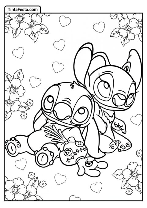 Scrump, Stitch e Angel para Colorir