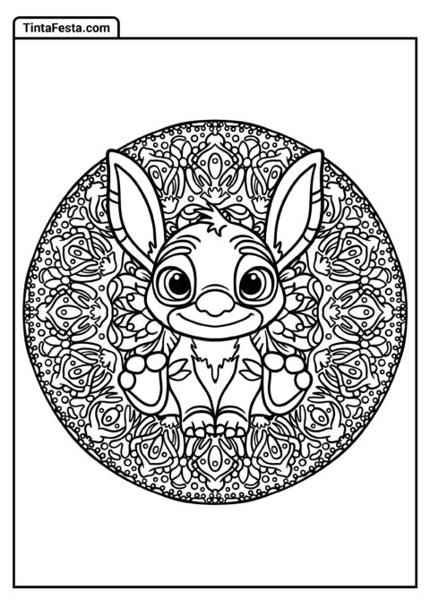 Página de Colorir de Lilo & Stitch com Mandala Intricada do Stitch