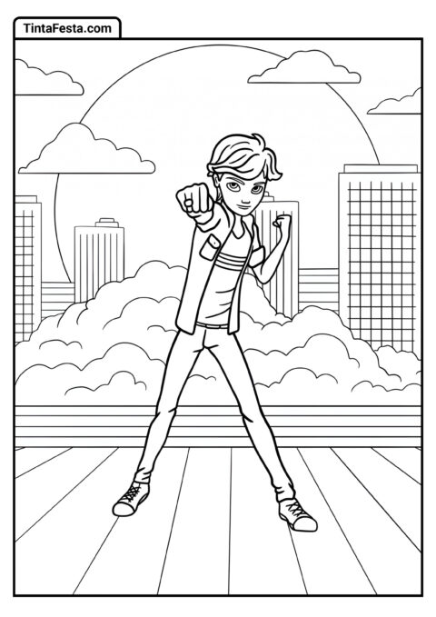 Desenho para Colorir da Ladybug: Adrien Agreste Comemorando