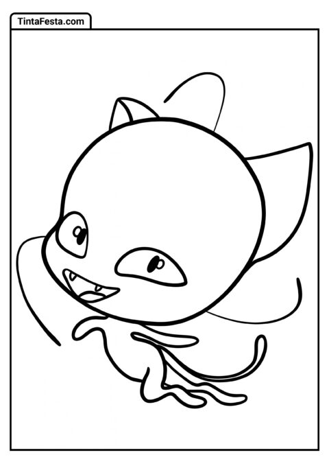 Desenho para Colorir da Ladybug: Contorno do Plagg para Pré-escolares