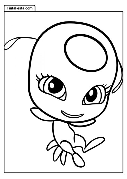 Desenho para Colorir da Ladybug: Tikki Kawaii para Crianças