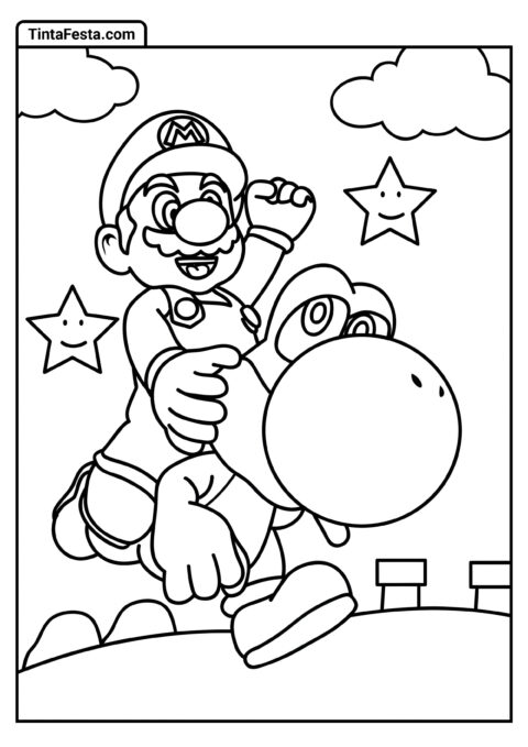 Yoshi e Mario Para Colorir Para Crianças