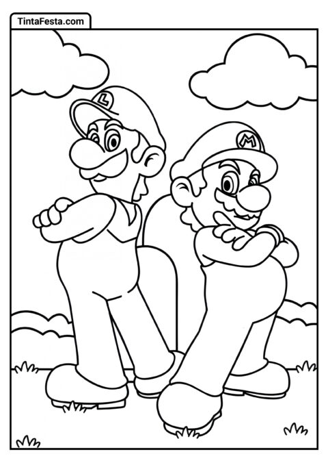 Página Para Colorir dos Irmãos Super Mario