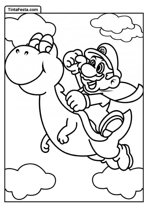 Super Mario e Yoshi Para Colorir