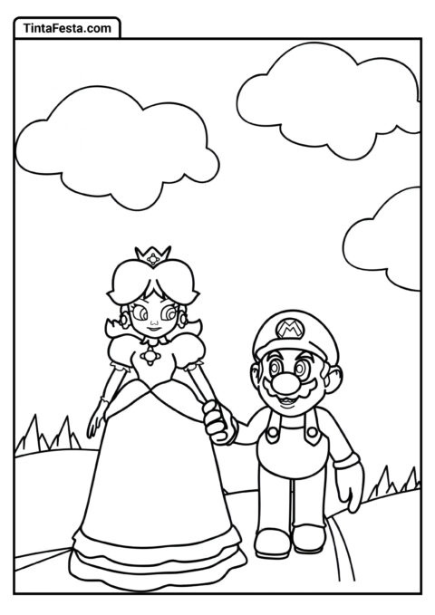 Imagem Para Colorir de Mario e Rosalina