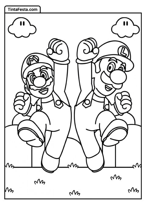 Mario e Luigi Pulando Para Colorir