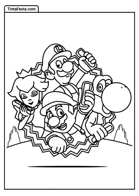 Mario, Yoshi, Luigi e Peach Para Colorir