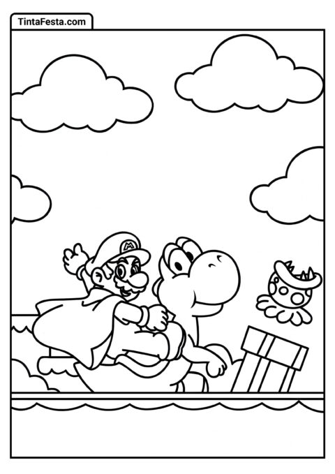 Mario Montando Yoshi Para Colorir Para Crianças