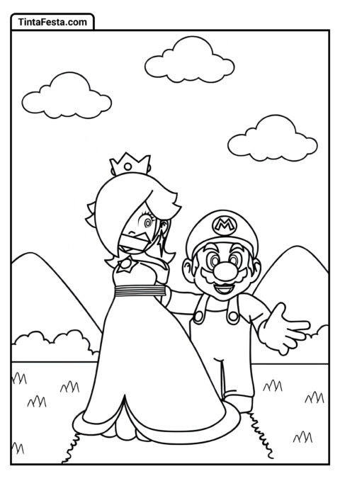 Mario Resgatando Peach Para Colorir